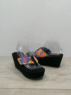 Rocket Dog Rare Crush Y2K Style Platform Flip-flop Tribal Aztec Print Sandals 8M